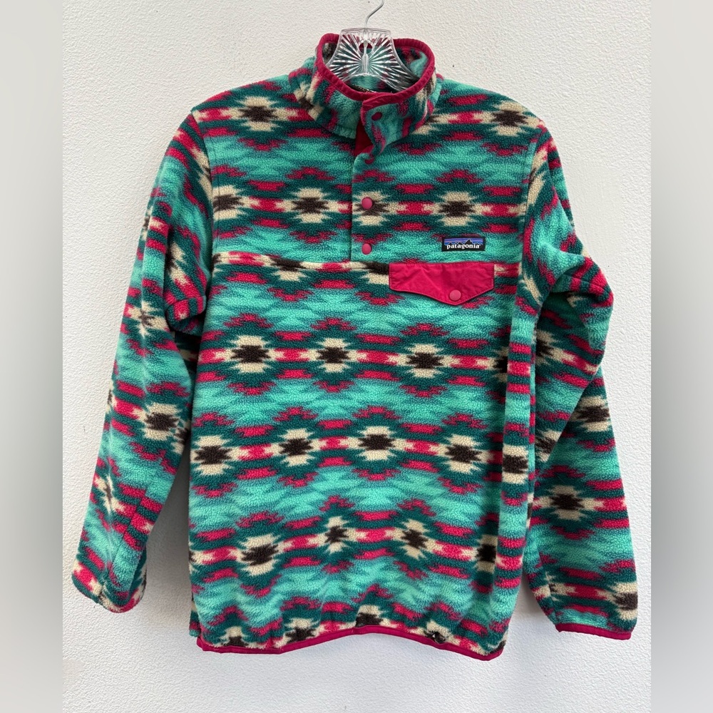 Patagonia Synchilla Snap-T Fleece Pullover Aztec Green Pink Wild Desert Size XS